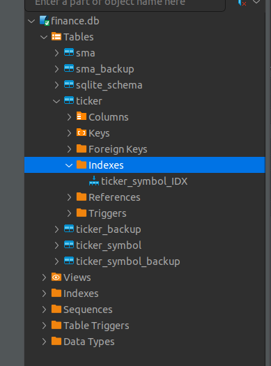 DBeaver tables index